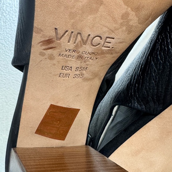 Vince Size 9.5M Black Leather Open Toe Block Heels Slingback Sandals Bootie - Picture 9 of 15